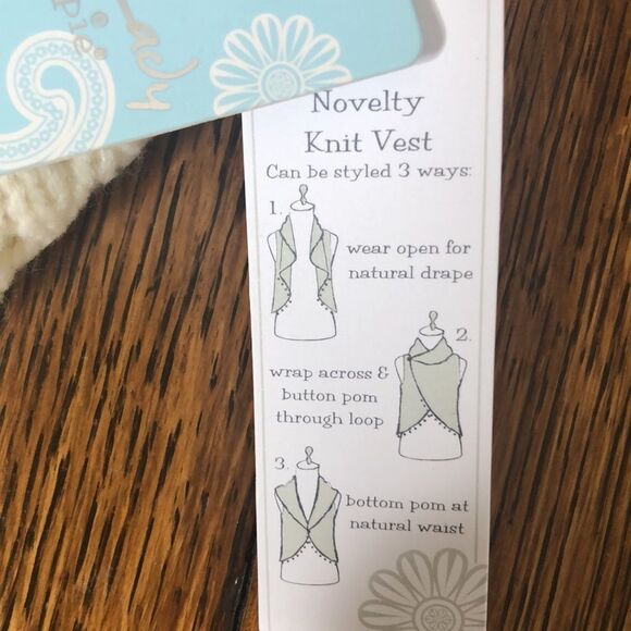 NEW Mud Pie Ivory Crochet Knit Wide Collar Sweater Vest Sz OS Cottagecore, Boho - Picture 9 of 11